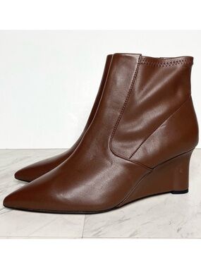 Franco Sarto Temira Brown Faux Leather Wedge Bootie 9M